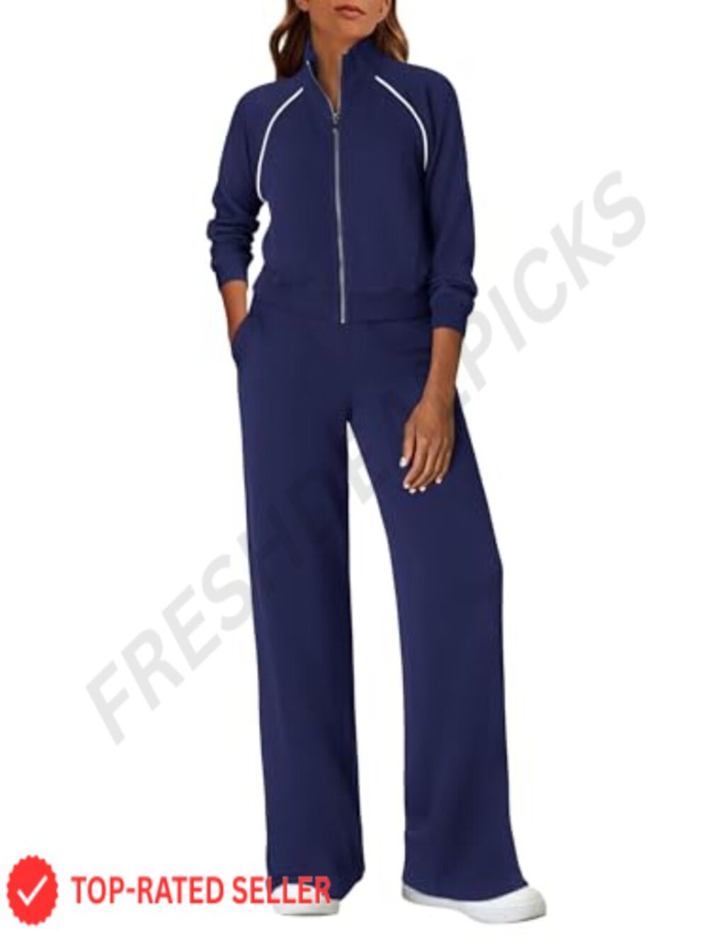 Women's 2 Piece Sweatsuit Lounge Set Full Zip Wide Leg Pants